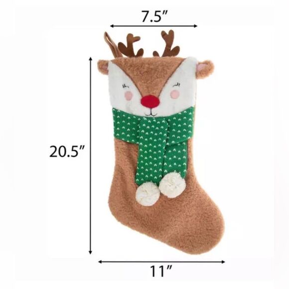 Reindeer Wearing Scarf Stocking Reindeer Christmas Stocking with Green Scarf - Picture 2 of 3
